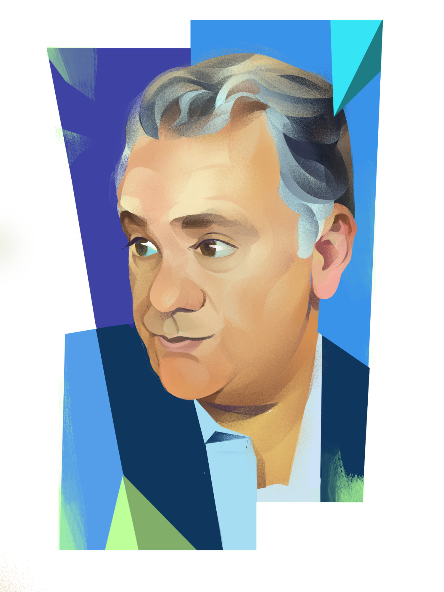 Illustration Dr. Barry Rubin with blue and green background