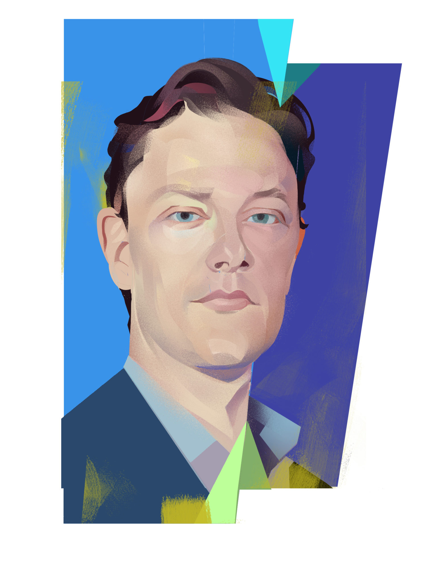 Illustration Dr. Chris McIntosh with blue, purple and green background